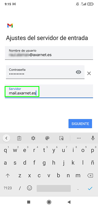 GMail servior de entrada