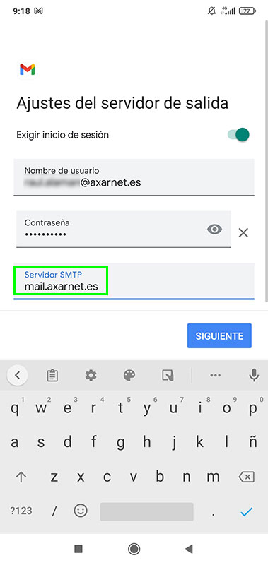 Gmail servidor salida o SMTP 